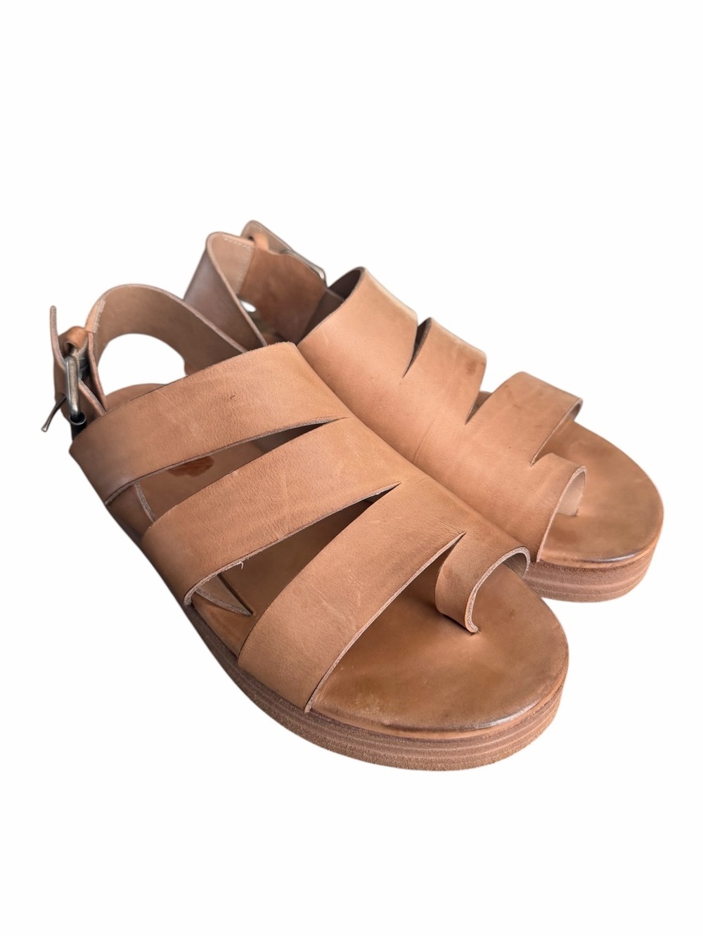 Marsell Tan Leather Strappy Platform Sandals